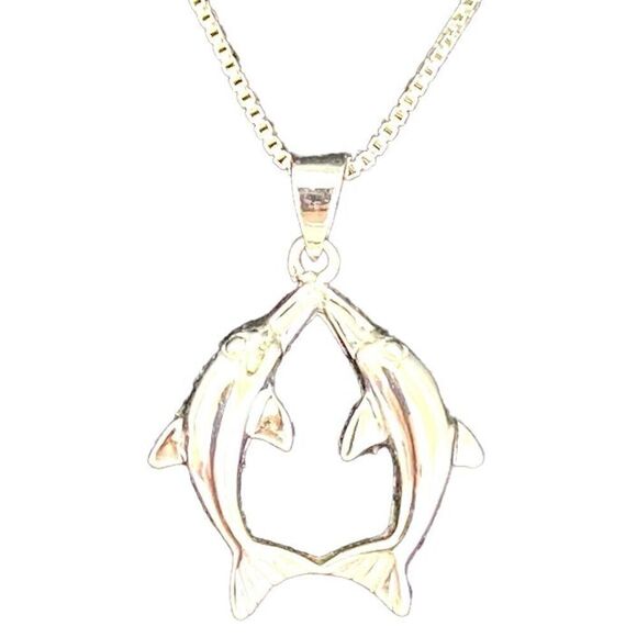 PR# Sterling 925 Silver “Dolphins at Play” Necklace - Picture 2 of 9